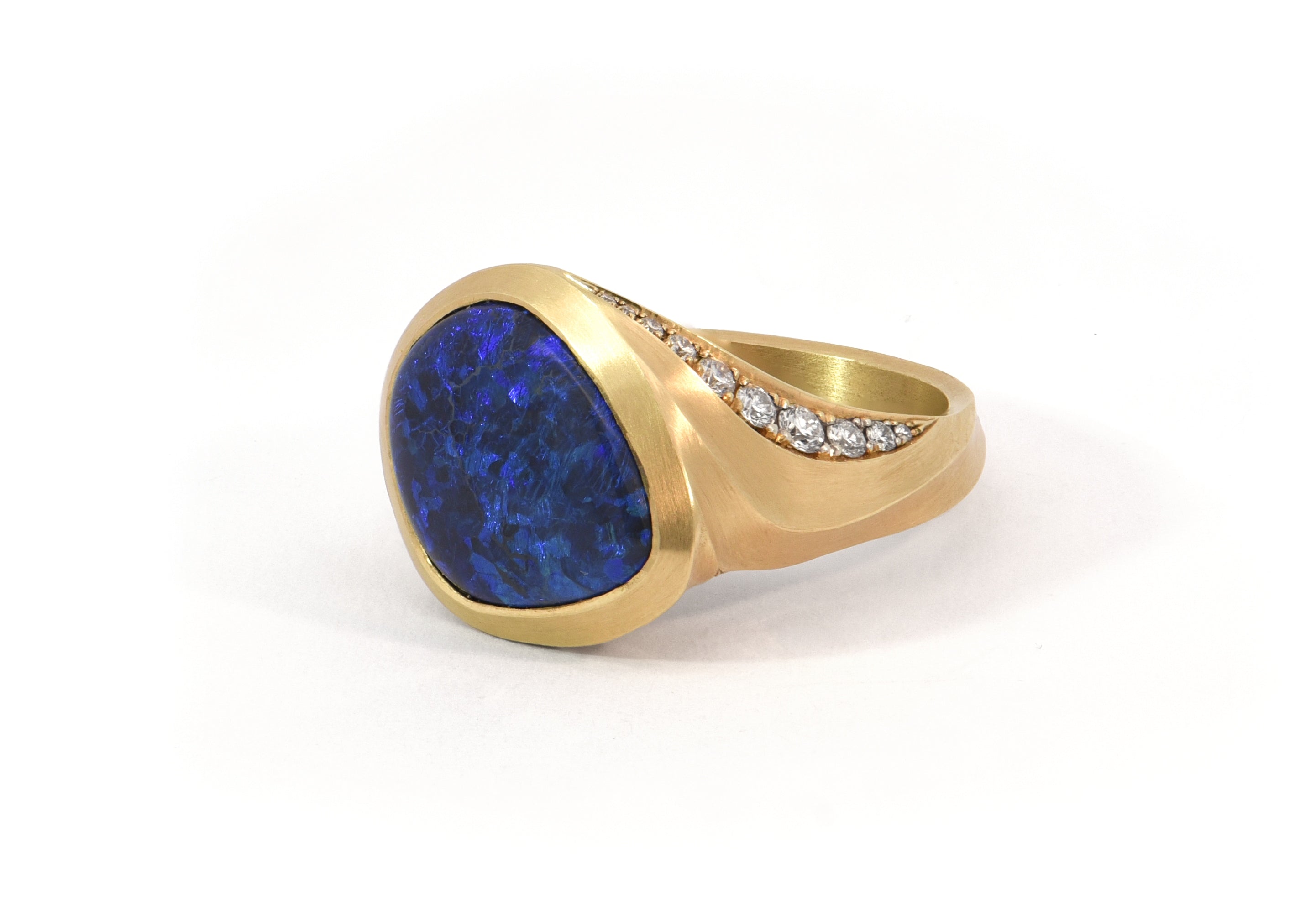 18ct Yellow Gold Lightning Ridge Opal Diamond Arris Ring