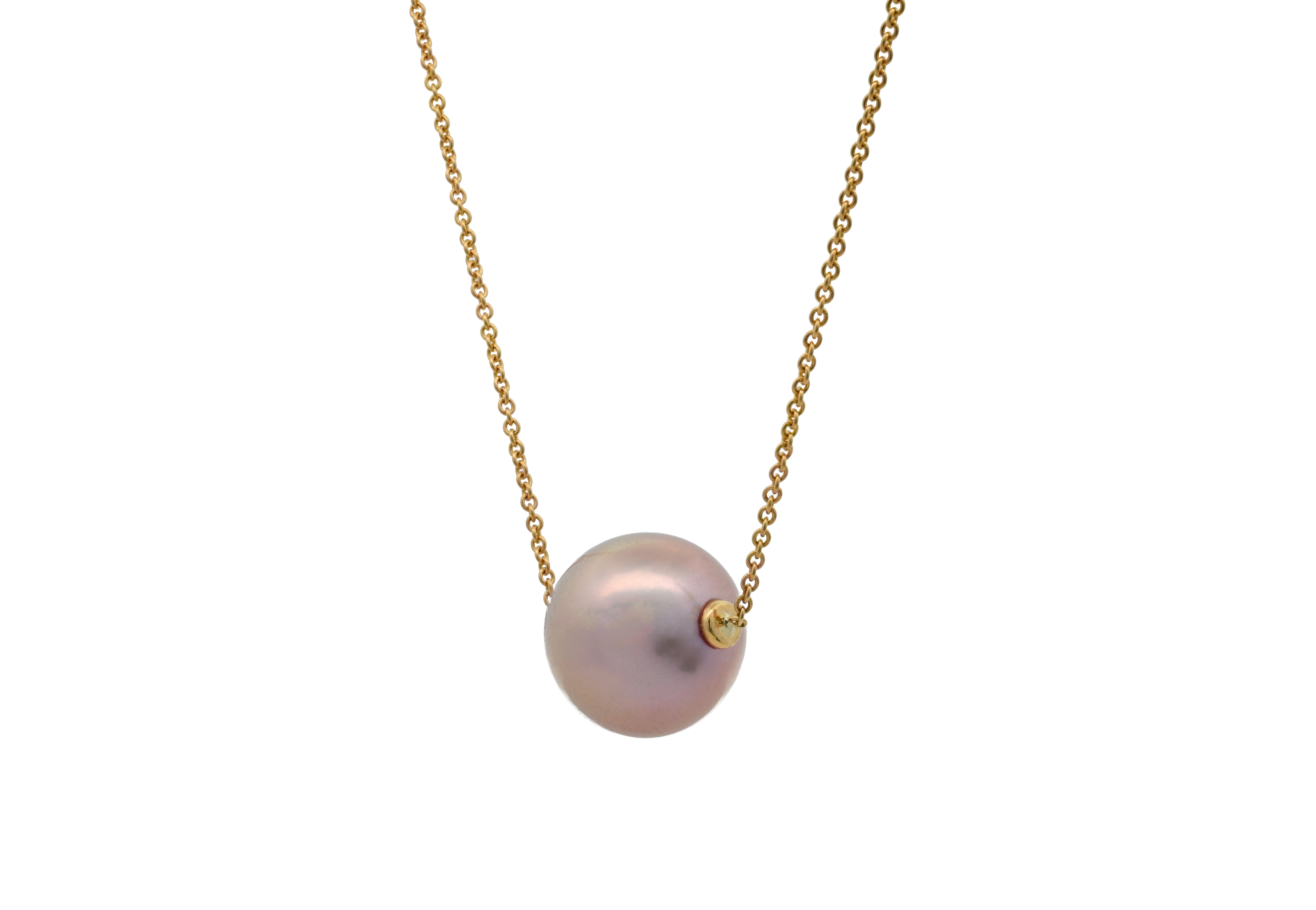 18ct yellow gold pink pearl necklace