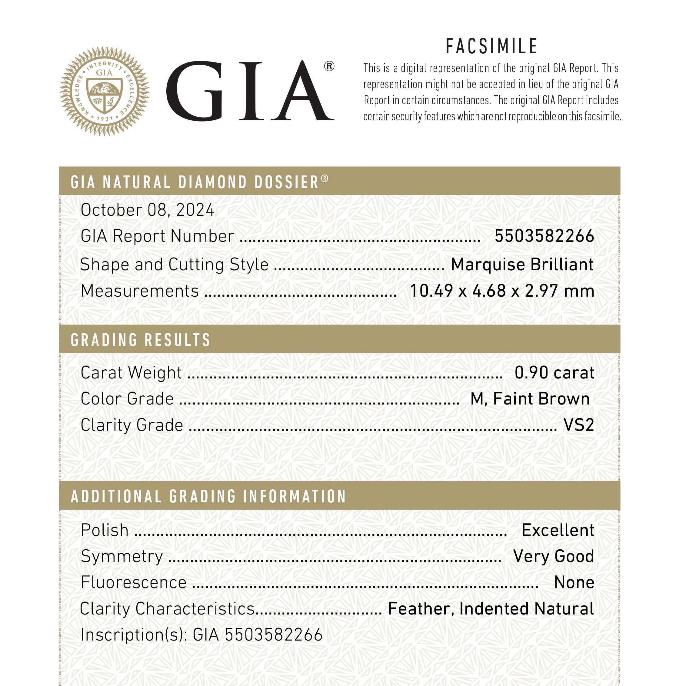 0.90ct 10.49x4.68x2.97mm GIA VS2 M Marquise Brilliant 🇨🇦 26591-01