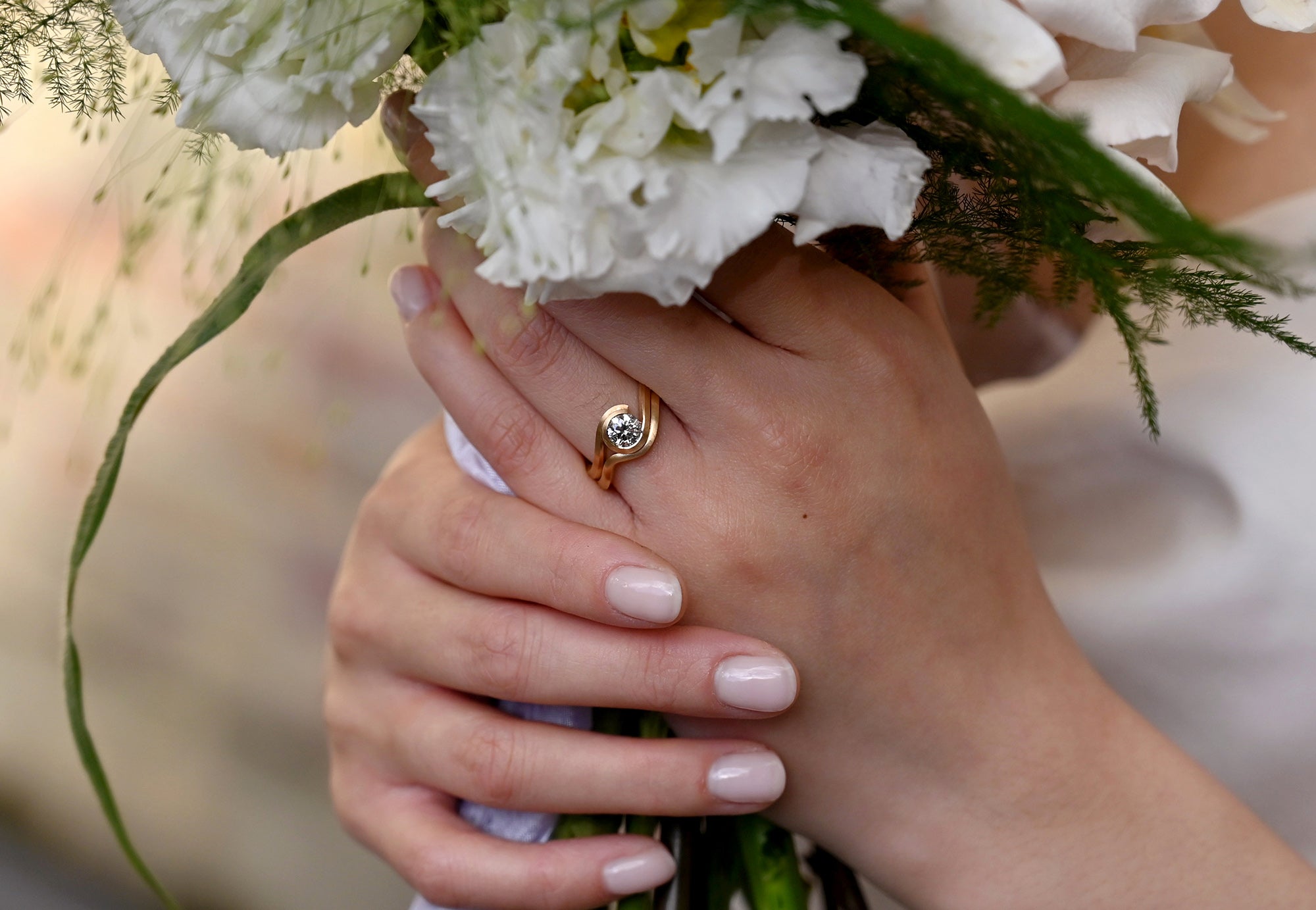 18ct Rose Gold White Diamond Wave Engagement Ring