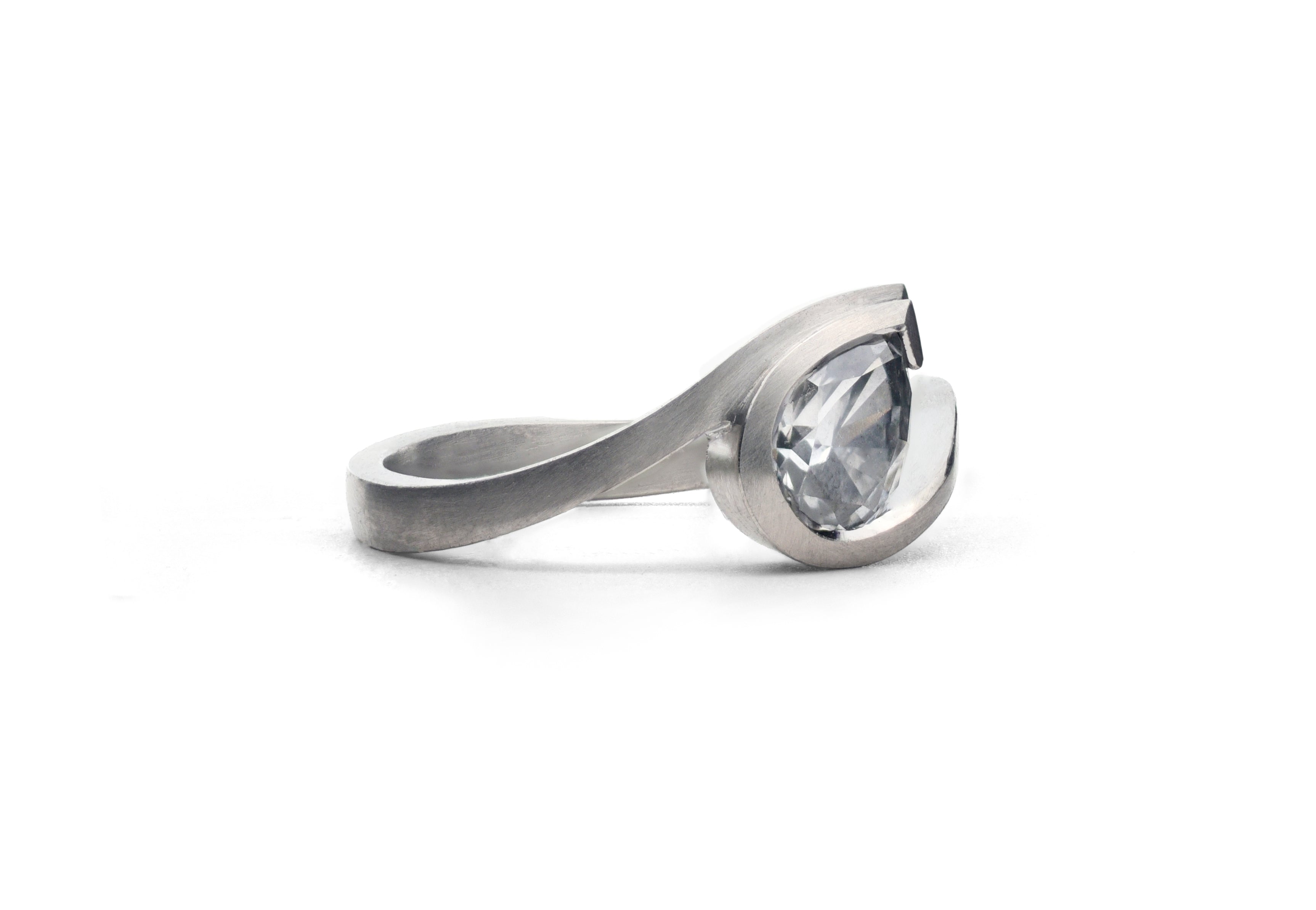 Platinum Wave ring with pear shape grey diamond