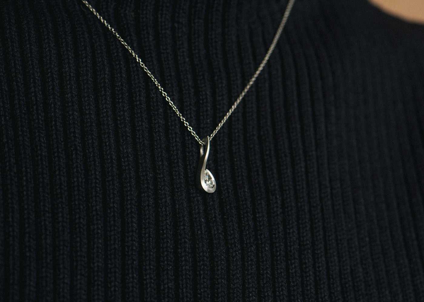 Platinum Pear-Shaped White Diamond Twist Pendant Necklace