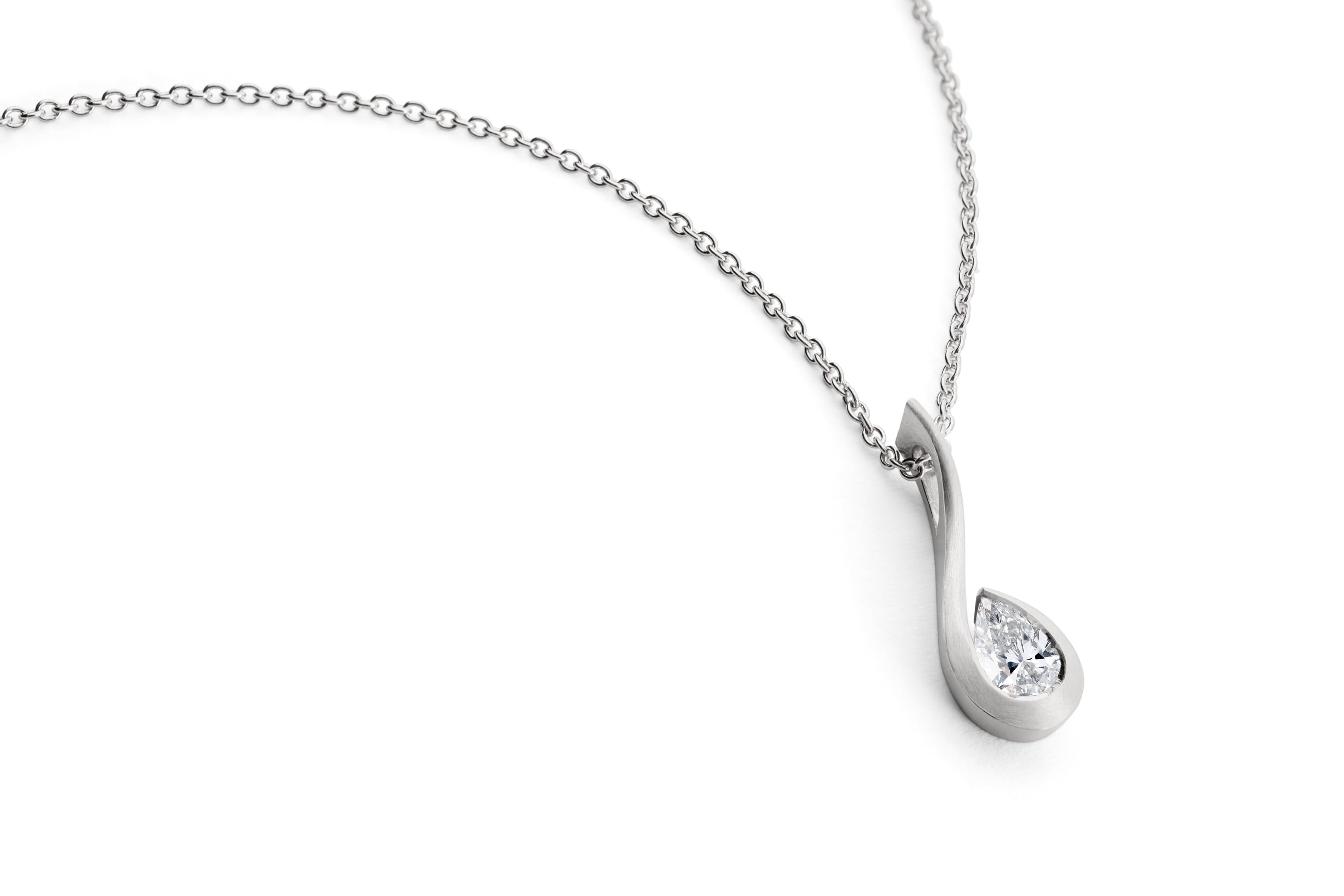 Platinum Pear-Shaped White Diamond Twist Pendant Necklace