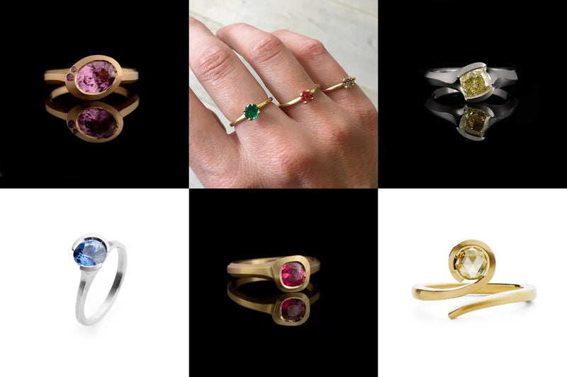 Coloured Gemstone Engagement Rings Collage