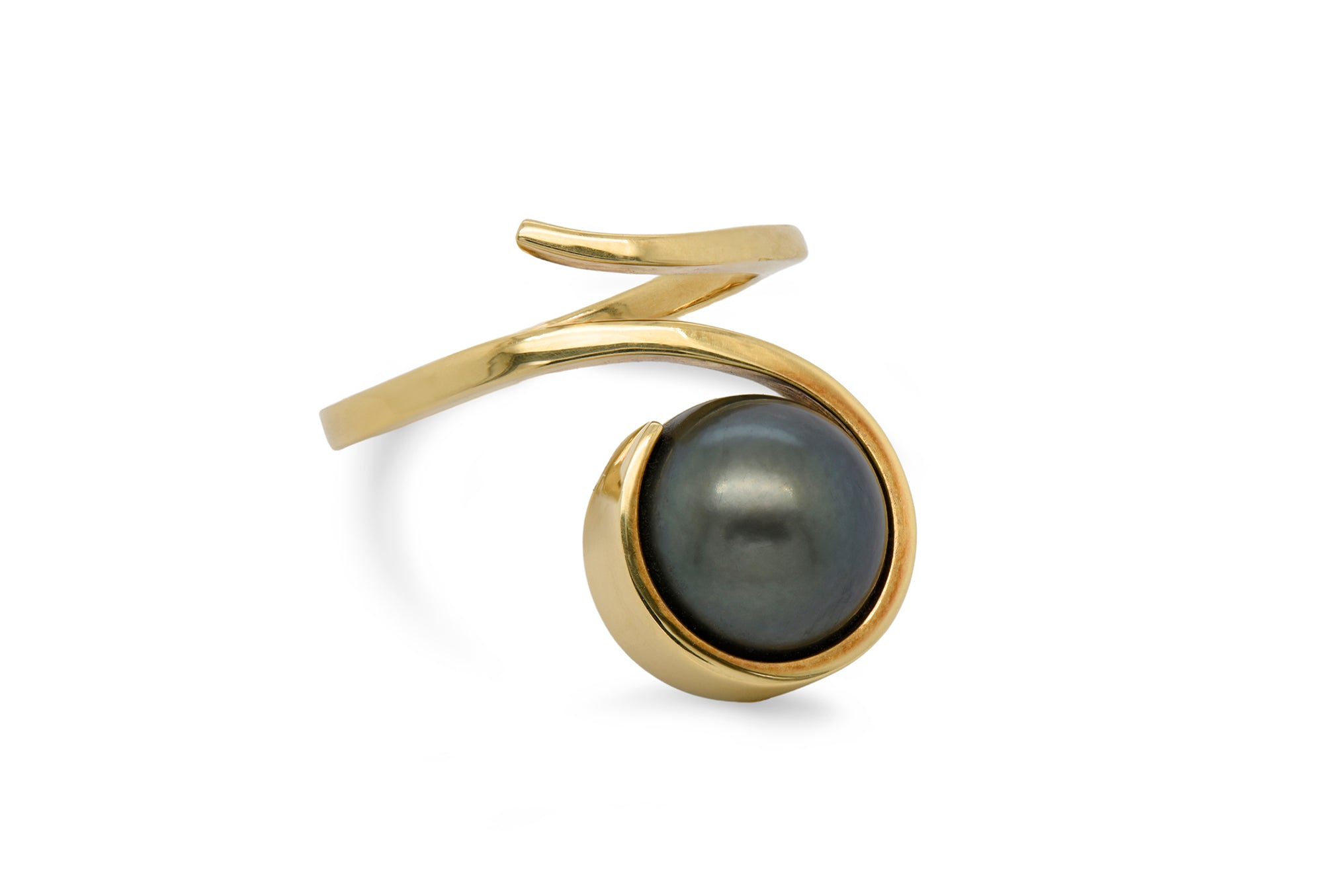 Yellow gold and Tahitian pearl Twist ring