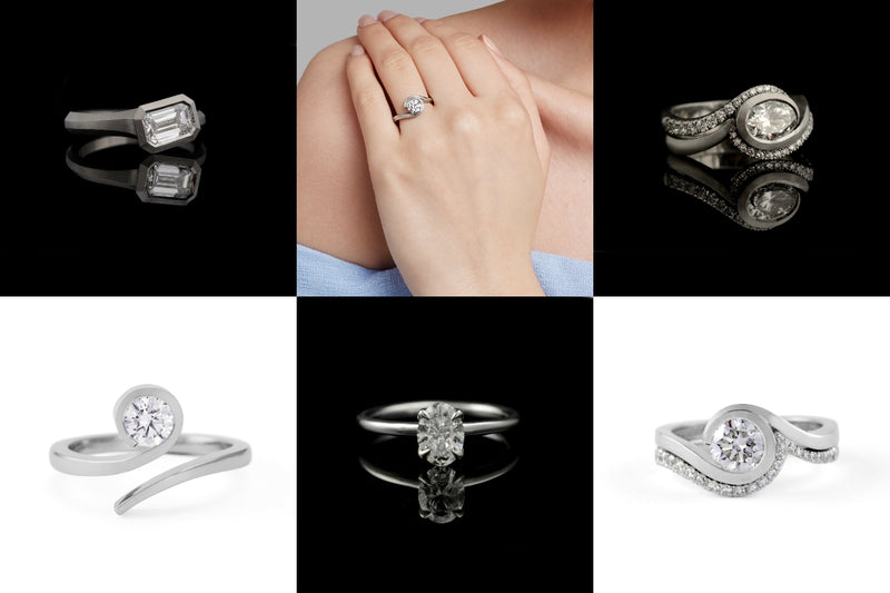 Modern White Diamond Engagement Rings Collage