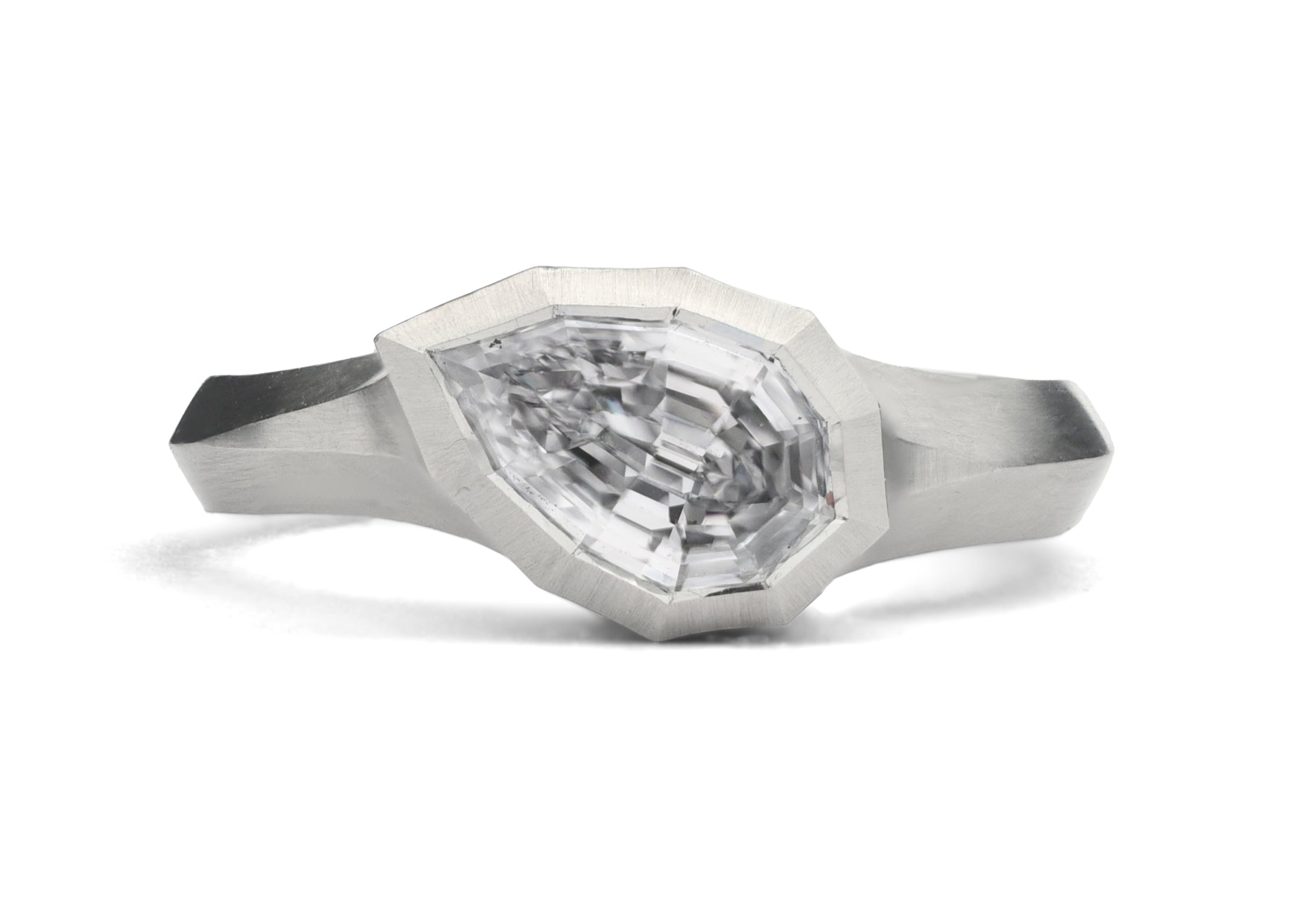 Platinum Pear Shaped Diamond Faceted Arris Ring
