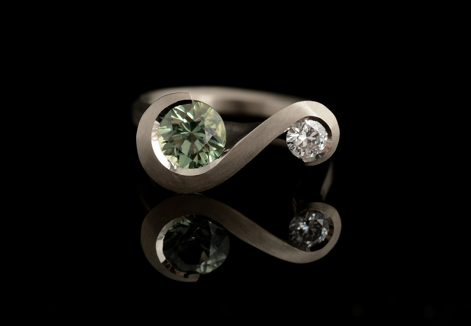 Green and deals white stone ring