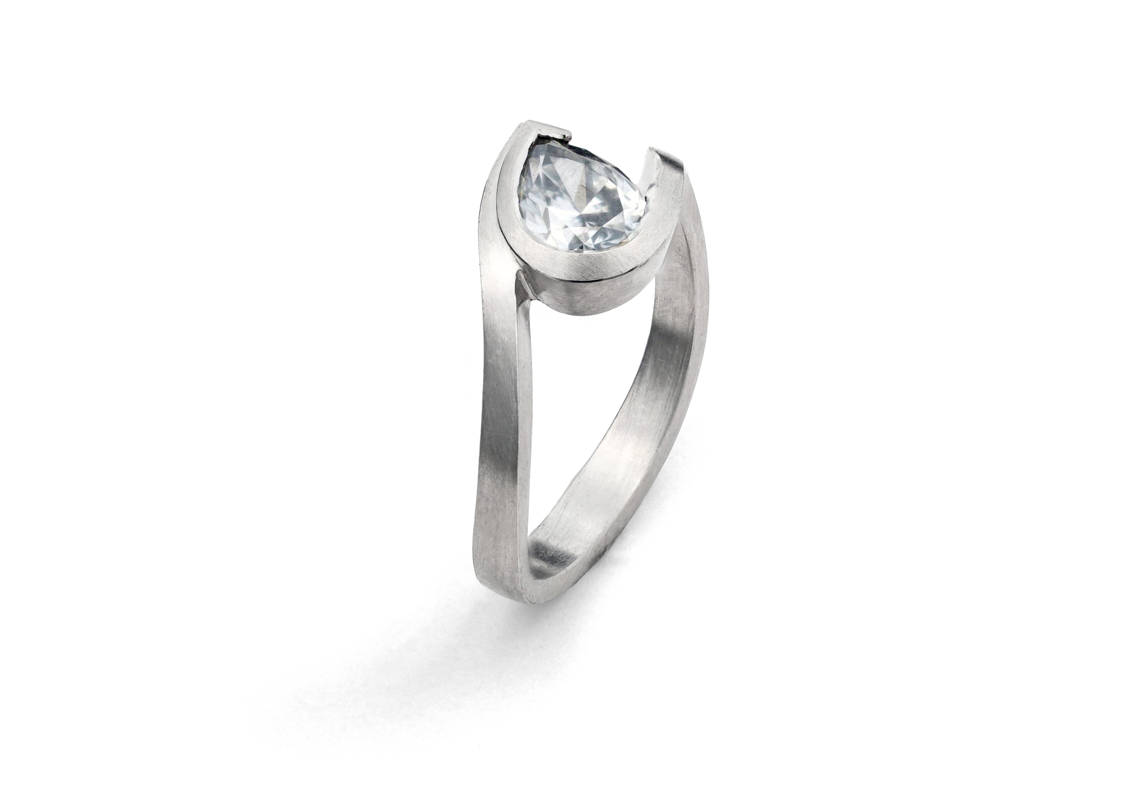 Platinum Wave ring with pear shape grey diamond