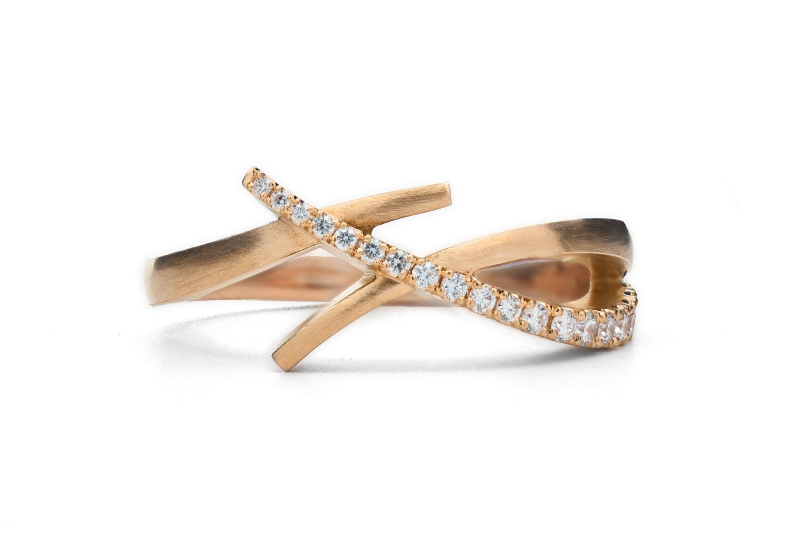 Rose gold and diamond crossover ring