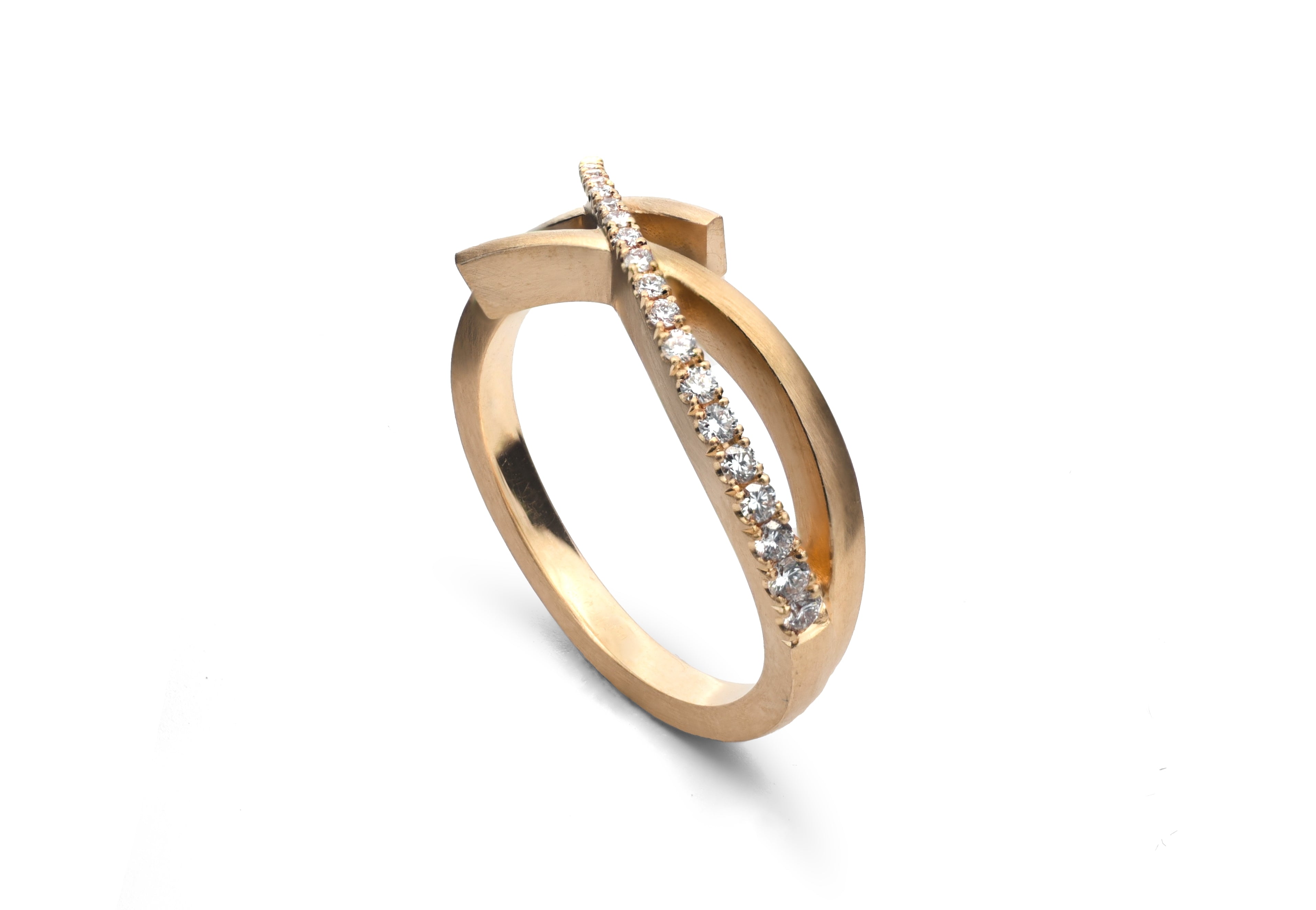 Rose gold and diamond crossover ring