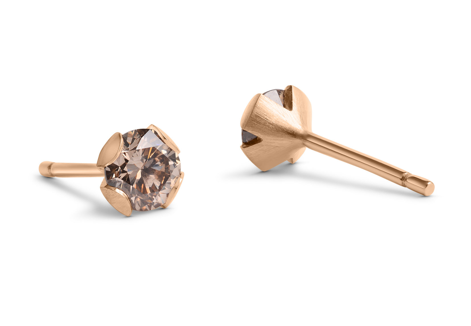 18ct Rose Gold Cognac Diamond Calyx Stud Earrings