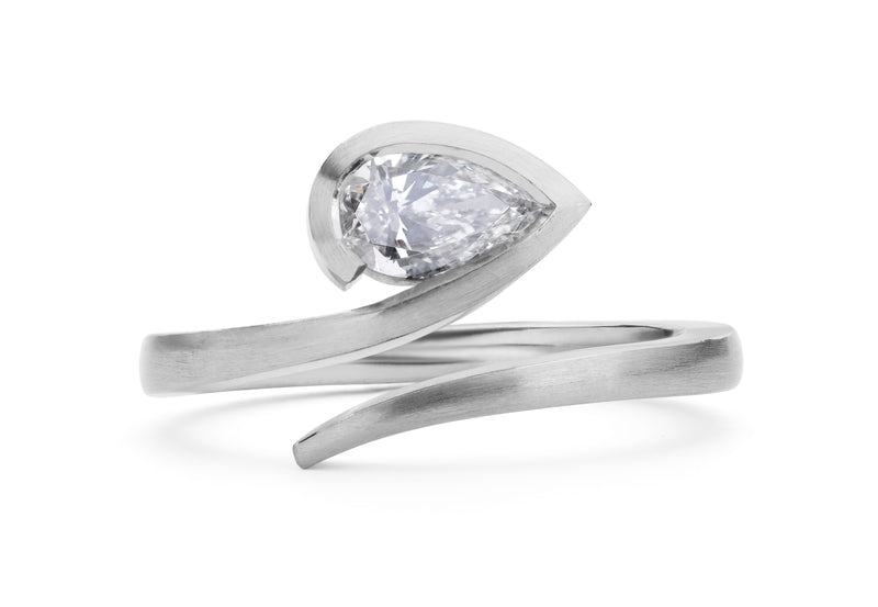 White pear diamond and platinum 'Twist' engagement ring-McCaul