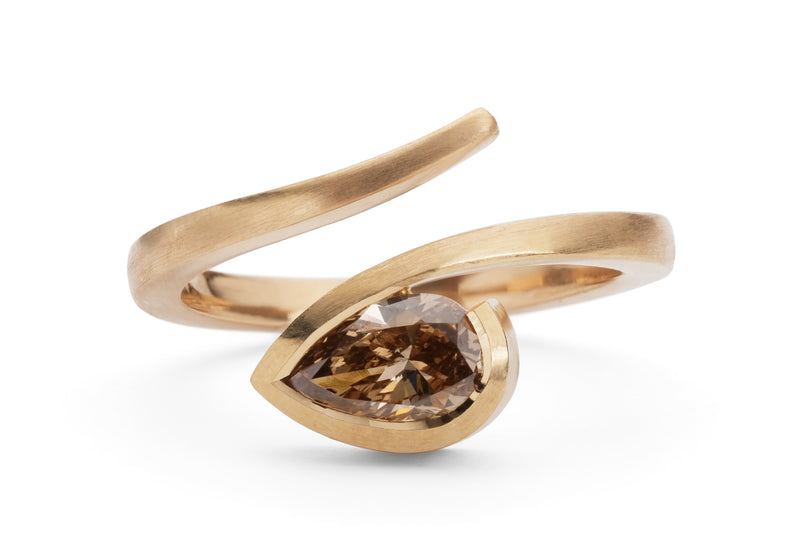 'Twist' rose gold engagement ring with pear shaped cognac diamond-McCaul