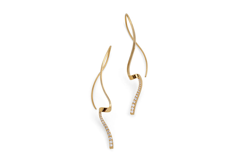 Hand forged 18 carat gold pave set earrings-McCaul