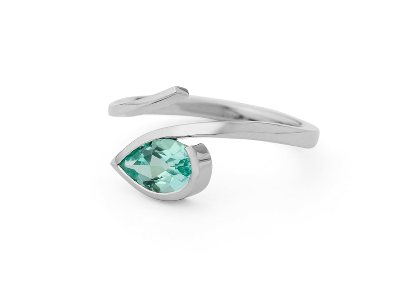 Hand forged platinum and pear shaped paraiba ring-McCaul