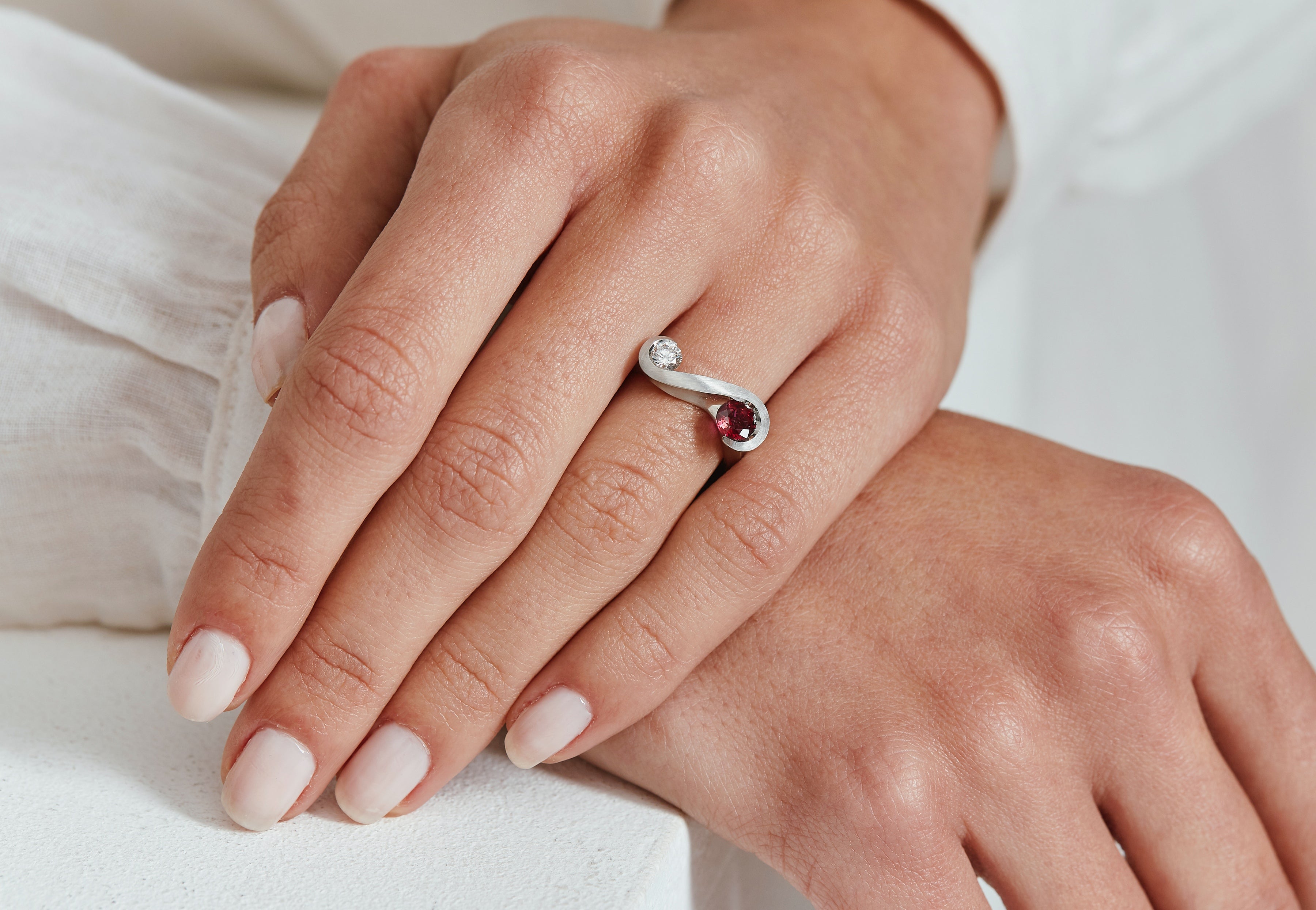 Zeta platinum ruby and white diamond ring-McCaul